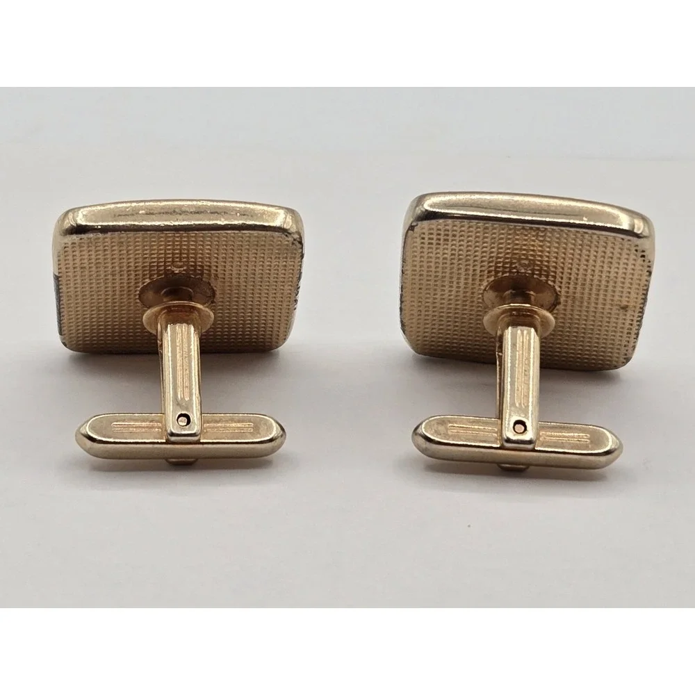 Hickok Cufflinks Vintage Gold Tone Black Lamp Sun Burst Design